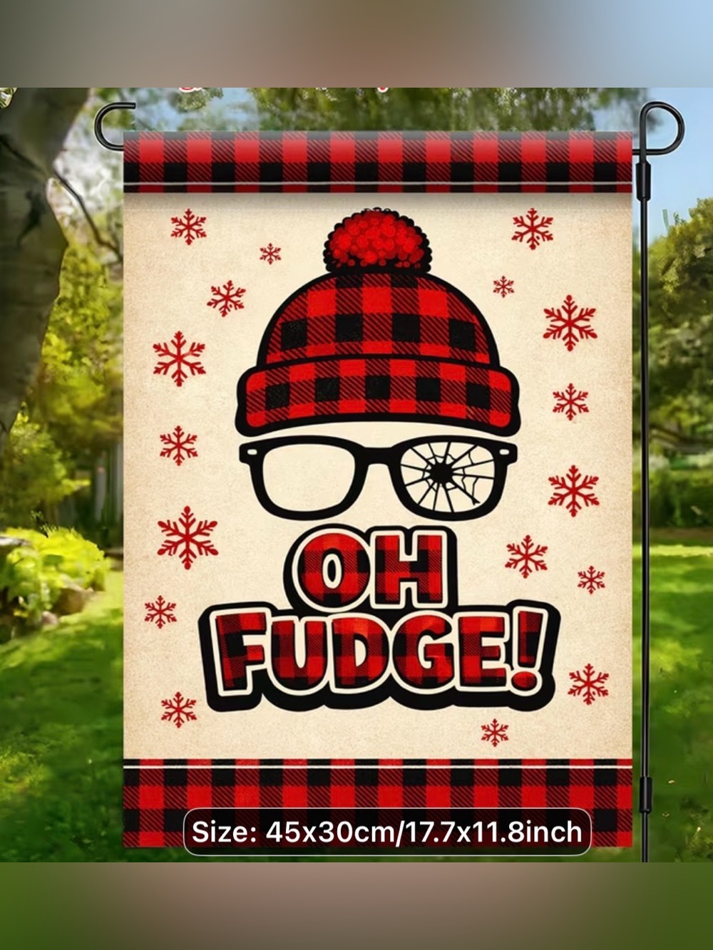 Oh Fudge! Holiday Garden Flag (No Stand) - Red Black Buffalo Plaid